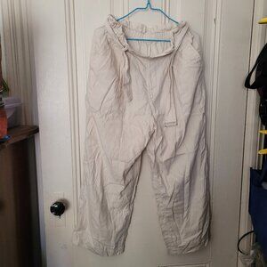 Uniqlo White Linen Rayon Belted Pants